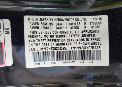 2011 Honda Insight Ex z USA, uszkodzony, nr VIN JHMZE2H7XBS003953